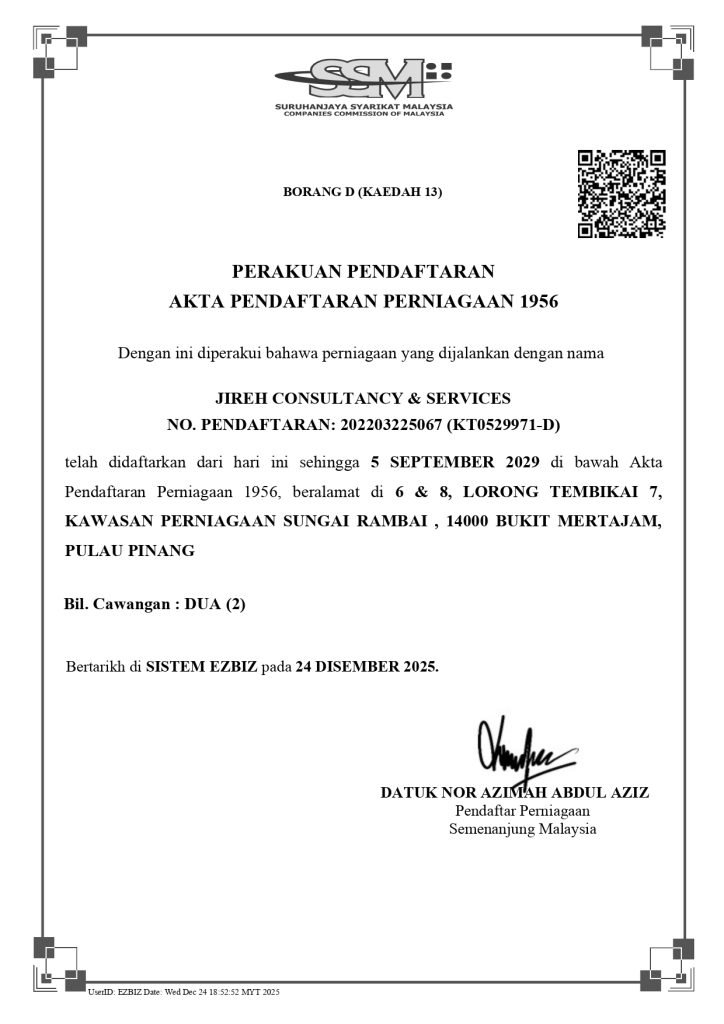 SSM CERT Due 2029 Sept new address page 0001 | JIREH Consultancy & Services